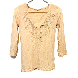 J.Crew Shirt Women Size XS Blouse 100% Cotton Pale Orange 3/4 Sleeve V‎ Neck